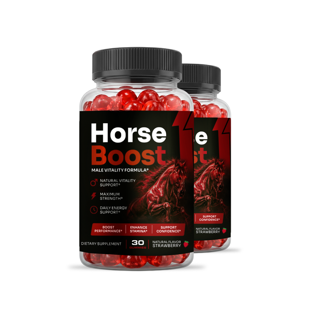 Horse Boost 2-bottle pack — 60 strawberry gummies Male Vitality Formula dietary supplement for natural vitality, maximum strength and daily energy support