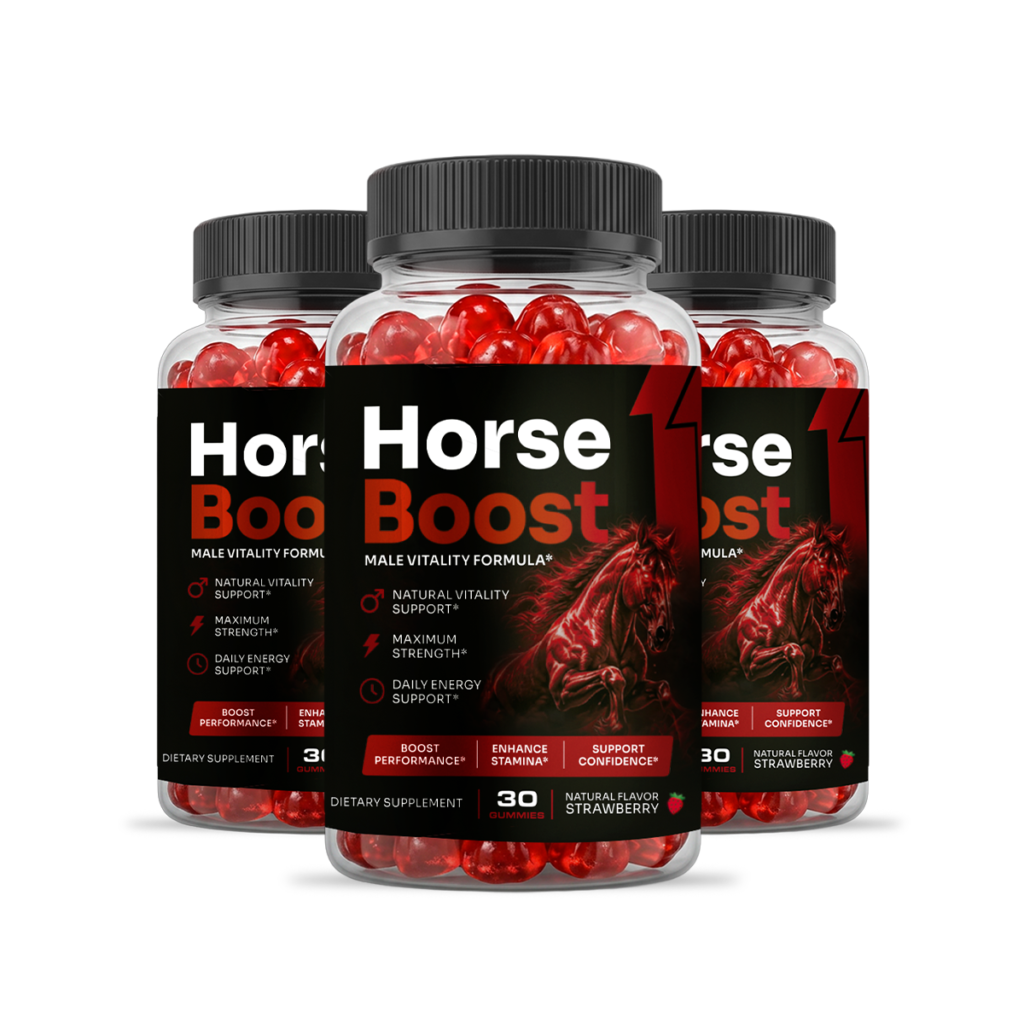 Horse Boost 3-bottle pack — 90 strawberry gummies Male Vitality Formula dietary supplement — most popular bundle for natural vitality, strength and daily energy